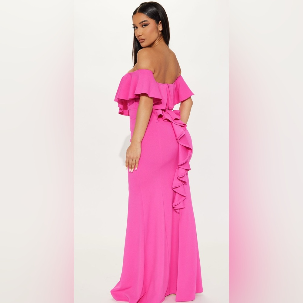 Fashion Nova Pink Ruffled Mermaid Gown - Picture 3 of 4